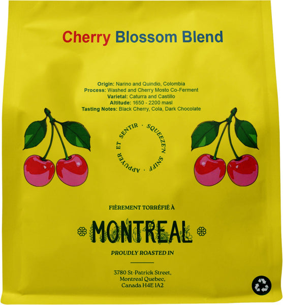 Cherry Blossom Blend coffee bag, 250g, by Myriade Roasting Co. - rear label with origin and tasting notes